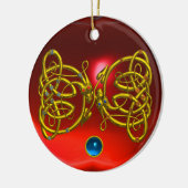 DRAGON LOVE HEART Red Ruby en Blue Sapphire Keramisch Ornament (Links)