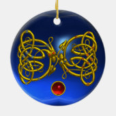 DRAGON LOVE HEART Red Ruby en Blue Sapphire Keramisch Ornament (Achterkant)