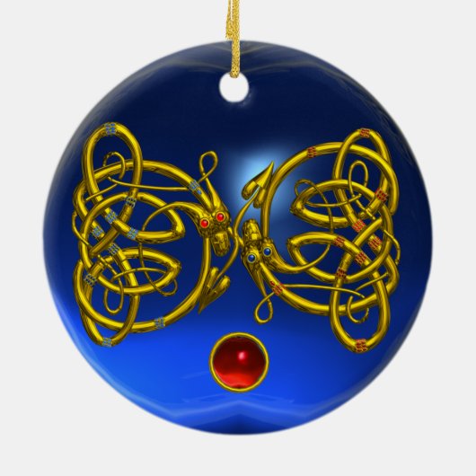 DRAGON LOVE HEART Red Ruby en Blue Sapphire Keramisch Ornament (Achterkant)