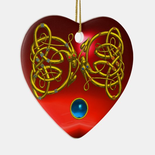 DRAGON LOVE HEART Red Ruby en Blue Sapphire Keramisch Ornament (Rechts)