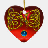 DRAGON LOVE HEART Red Ruby en Blue Sapphire Keramisch Ornament (Voorkant)