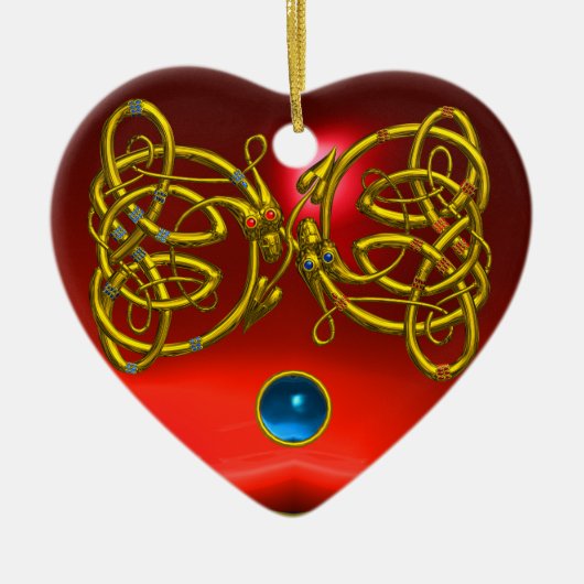 DRAGON LOVE HEART Red Ruby en Blue Sapphire Keramisch Ornament (Voorkant)