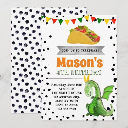 Dragon love tacos party kaart (Voorkant / Achterkant)