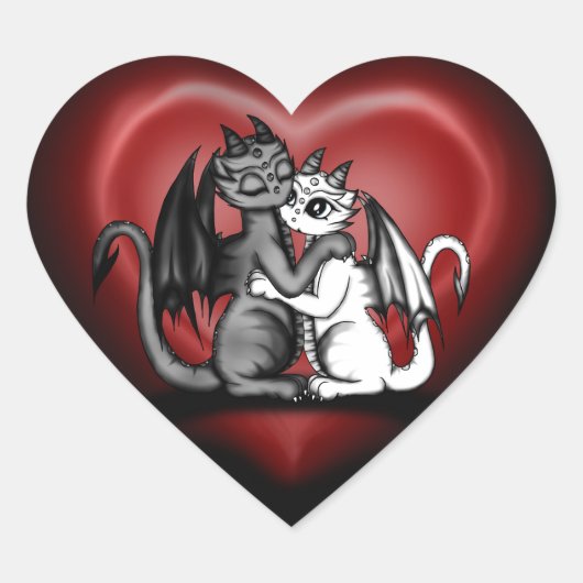 Dragon Lovepair Hart Sticker (Voorkant)