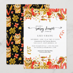 Dragon & Lucky Cat   Uitnodiging tot Baby shower