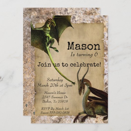 Dragon Magical Child Birthday Fantasy Kaart (Voorkant / Achterkant)