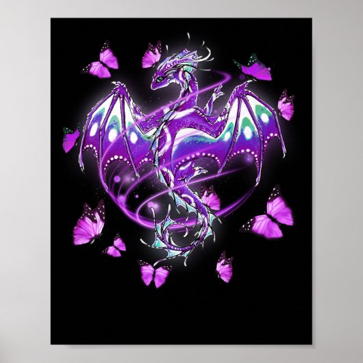 Dragon Magical Paarse Butterfly Poster (Voorkant)