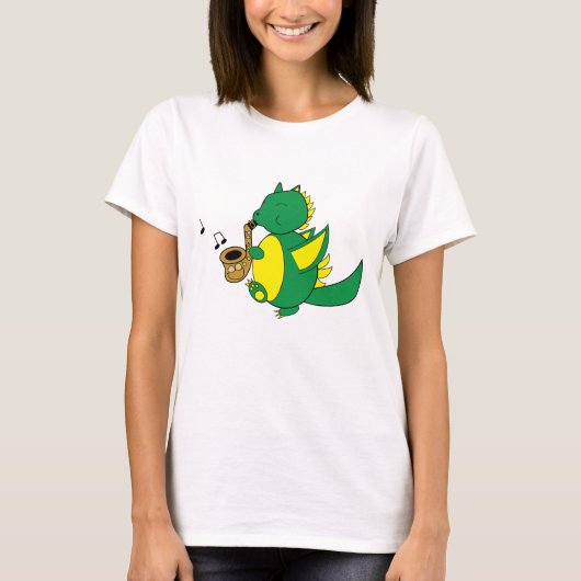 Dragon Marching Saxophone Muzieknoten T-shirt (Voorkant)