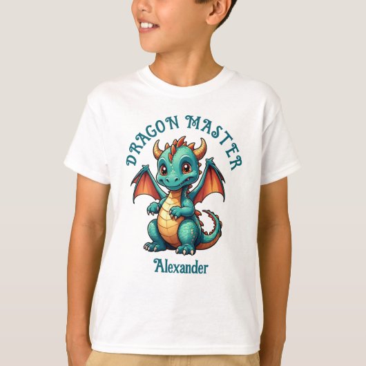 Dragon Master Schattigee groene draak personaliser T-shirt (Voorkant)