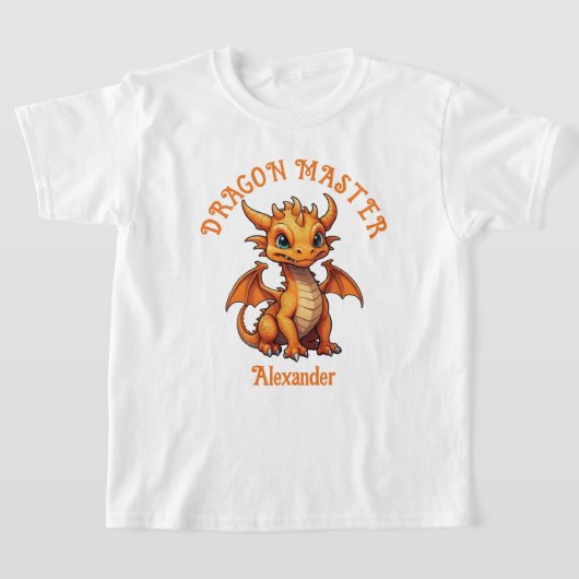 Dragon Master Schattigee Oranje Dragon personalise T-shirt (Laagn)
