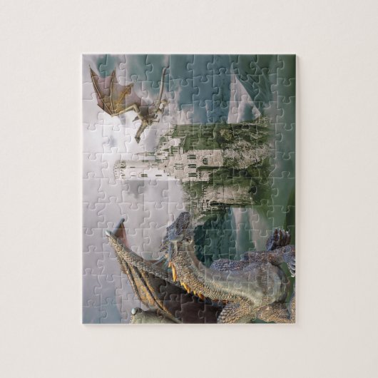 Dragon Medieval Castle Bronze Fantasy Legpuzzel (Verticaal)
