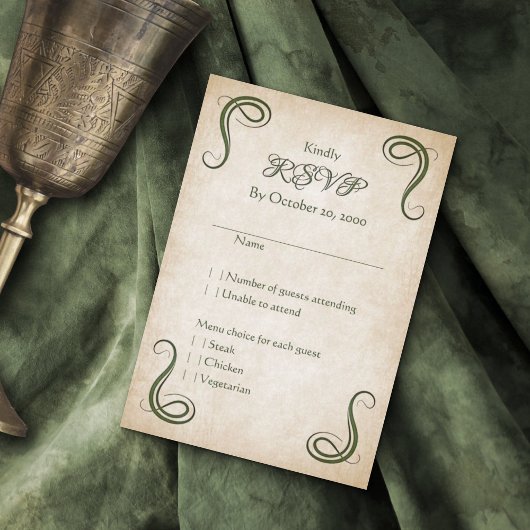 Dragon Medieval Fantasy Wedding RSVP Kaartje