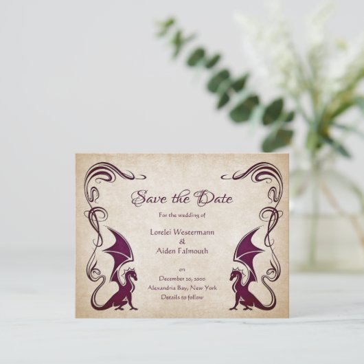 Dragon Medieval Fantasy Wedding Save The Date (Staand voorkant)