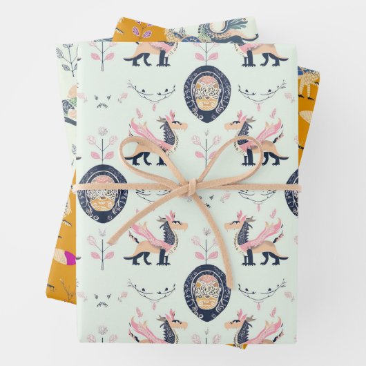 Dragon Medieval Wrapping Paper Flat Sheet Set van  (In situ)