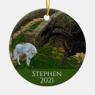 Dragon Meets Unicorn Fantasy Keramisch Ornament