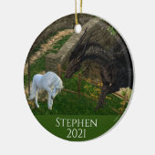 Dragon Meets Unicorn Fantasy Keramisch Ornament (Links)
