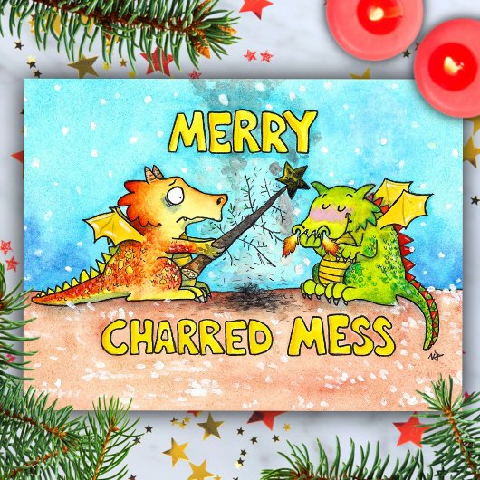Dragon Merry briefkaart met Kerstmis van Nicole Ja