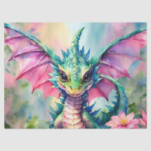 Dragon met roze vleugels Waterverf