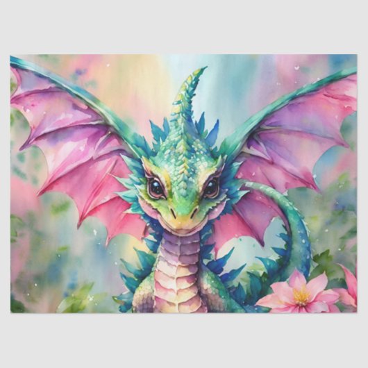 Dragon met roze vleugels Waterverf Tissuepapier (Voorkant)
