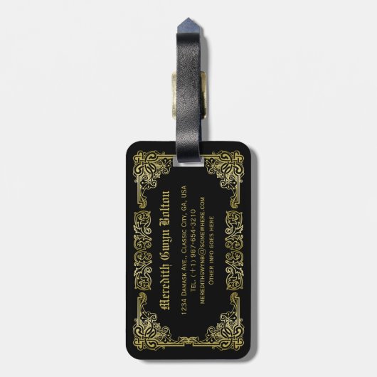 Dragon Monogram Gold Lijst Traditioneel Hoesje boe Bagagelabel (Achterkant verticaal)