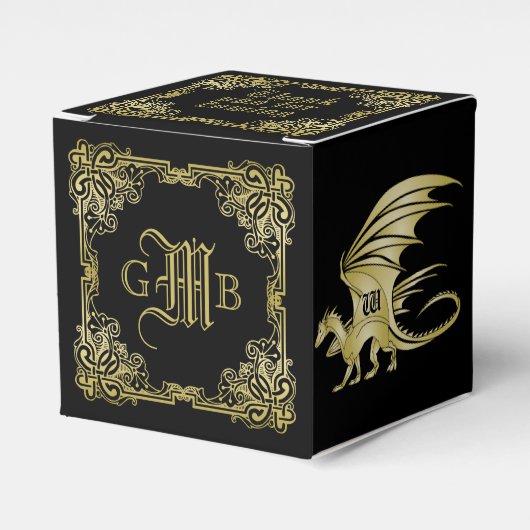 Dragon Monogram Gold Lijst Traditioneel Hoesje boe Bedankdoosjes (Voorkant Zijde)