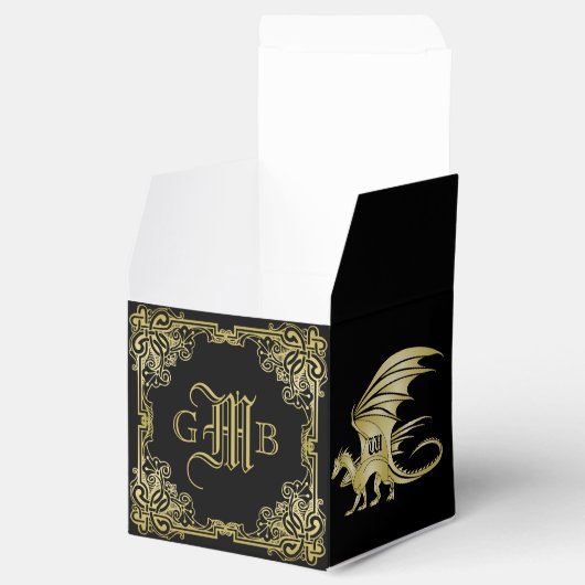 Dragon Monogram Gold Lijst Traditioneel Hoesje boe Bedankdoosjes (Geopend)