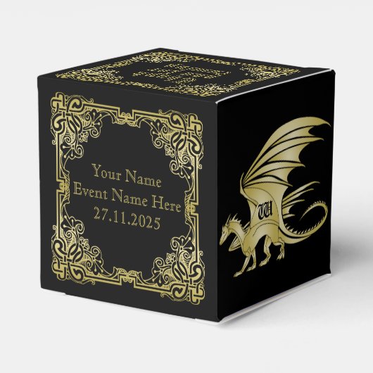 Dragon Monogram Gold Lijst Traditioneel Hoesje boe Bedankdoosjes (Achterkant)