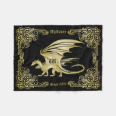Dragon Monogram Gold Lijst Traditioneel Hoesje boe Fleece Deken (Voorkant (Horizontaal))