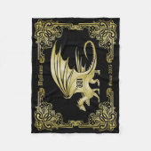 Dragon Monogram Gold Lijst Traditioneel Hoesje boe Fleece Deken (Voorkant)