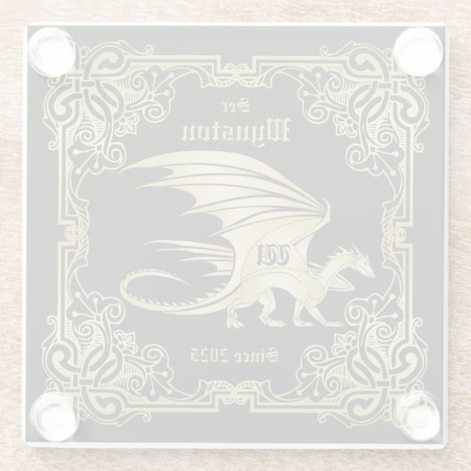 Dragon Monogram Gold Lijst Traditioneel Hoesje boe Glazen Onderzetter (Achterkant)
