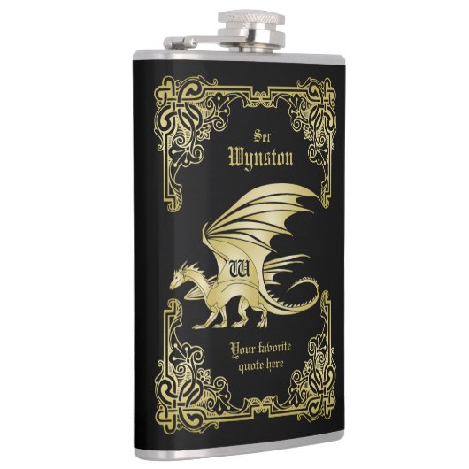 Dragon Monogram Gold Lijst Traditioneel Hoesje boe Heupfles (Rechts)