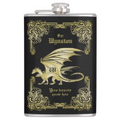 Dragon Monogram Gold Lijst Traditioneel Hoesje boe Heupfles (Voorkant)