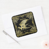 Dragon Monogram Gold Lijst Traditioneel Hoesje boe Vierkante Sticker (Envelop)