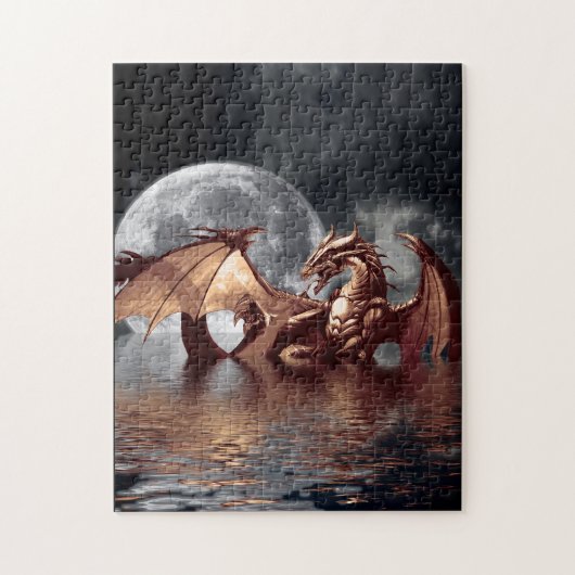 Dragon & Moon Fantasie Mythische Kunst Puzzel Legpuzzel (Verticaal)