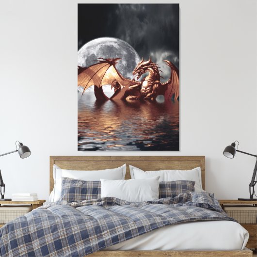 Dragon & Moon Fantasy Art Print (Insitu (Slaapkamer))
