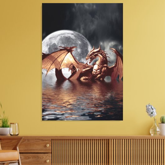Dragon & Moon Fantasy Art Print (Insitu (Woonkamer))