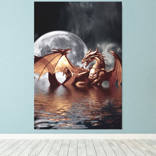 Dragon & Moon Fantasy Art Print (Insitu (Houten vloer))