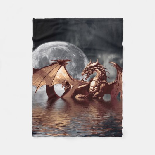 Dragon & Moon Fantasy kunstwerk Fleece Deken (Voorkant)
