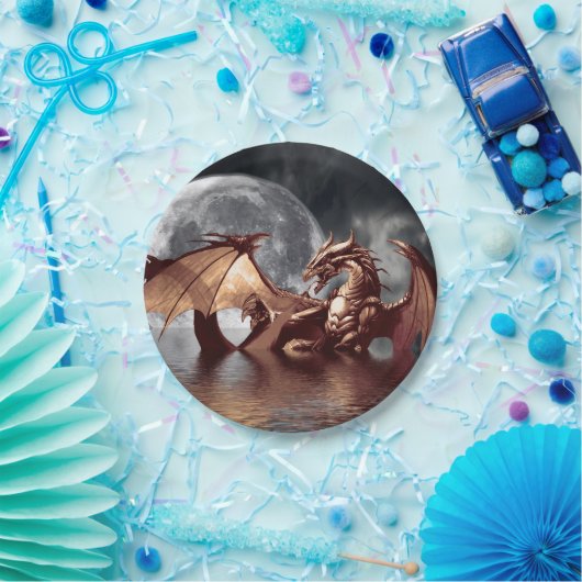 Dragon & Moon Fantasy kunstwerk Papieren Bordje (Feest)