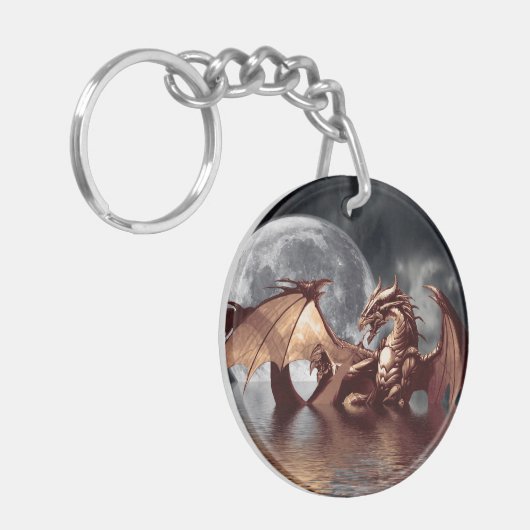 Dragon & Moon Fantasy kunstwerk Sleutelhanger (Voorkant Links)