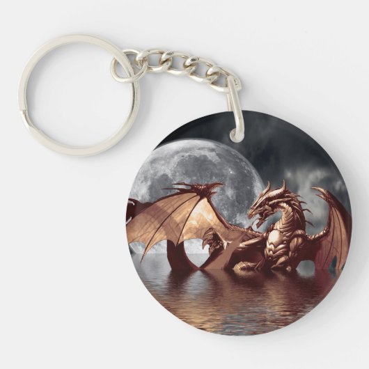 Dragon & Moon Fantasy kunstwerk Sleutelhanger (Voorkant)