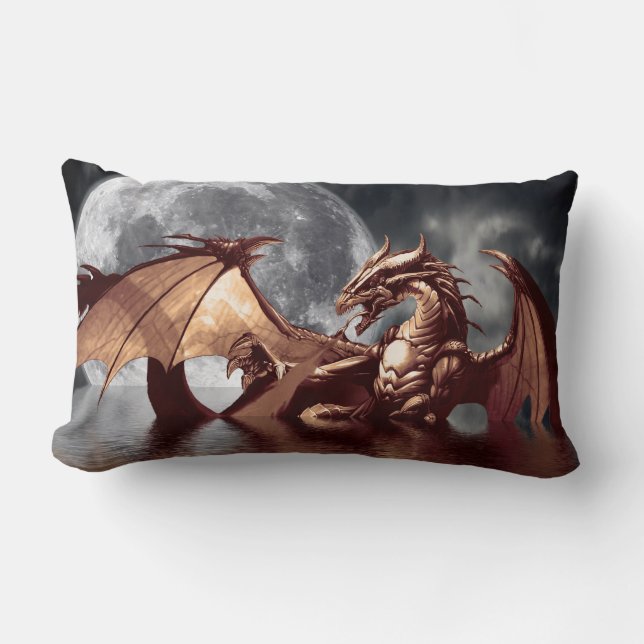 Dragon & Moon Fantasy Mythisch Sierkussen Kussen (Voorkant)