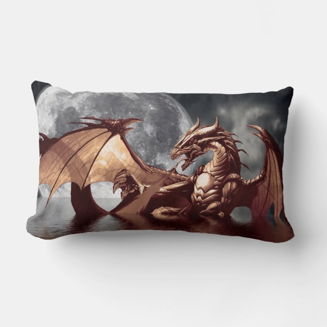 Dragon & Moon Fantasy Mythisch Sierkussen Kussen (Voorkant)