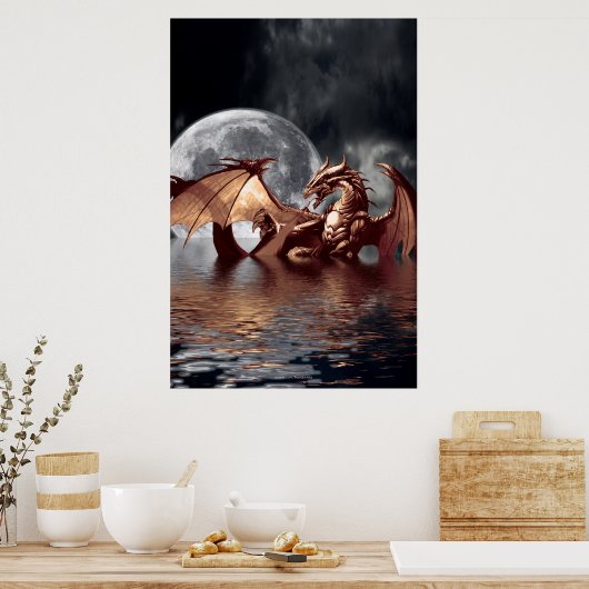 Dragon & Moon Fantasy Poster (Keuken)