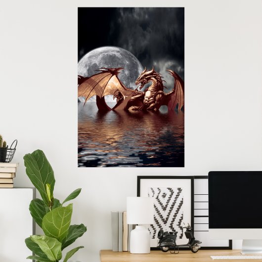 Dragon & Moon Fantasy Poster (Thuiskantoor)