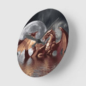 Dragon & Moon Fantasy Wall Clock Ronde Klok (Hoek)