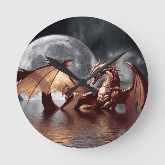 Dragon & Moon Fantasy Wall Clock Ronde Klok (Voorkant)