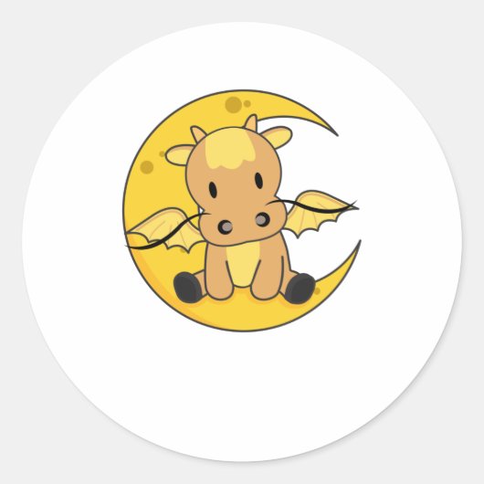 Dragon Moon Good Night Dragon Fantasy Ronde Sticker (Voorkant)
