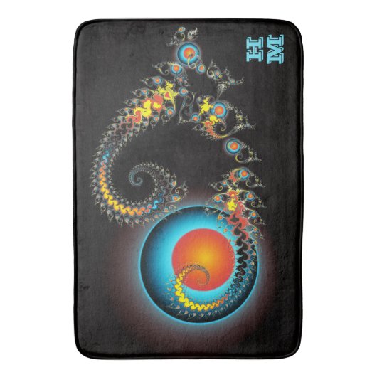 Dragon Moon Modern Fractal Art met Monogram Badmat (Voorkant Verticaal)
