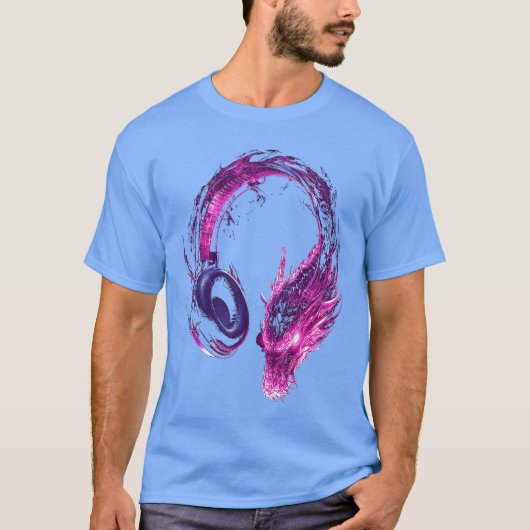 Dragon Mythical Motif Music Headphone Artwork Drag T-shirt (Voorkant)